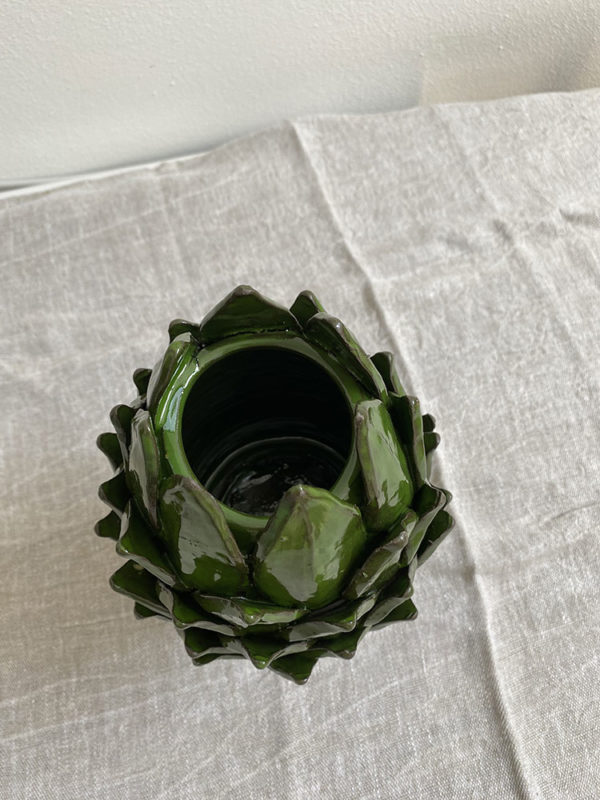 Carciofo vaso o porta candela in ceramica fatta a mano